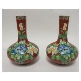 1002	PAIR OF CLOISONNE VASES W/FLORAL DESIGN, 8 1/2 IN HIGH