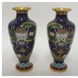 1006	PAIR OF ASIAN CLOISONNE VASES W/DRAGONS, 8 1/2 IN HIGH