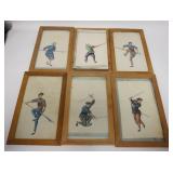 1027	GROUP OF SIX ASIAN PAINTINGS OF WARRIORS ON SILK, 13 1/4 IN X 8 1/2 IN OVERALL, SOME DAMAGE TO 