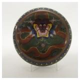 1028	CLOISONNE BOWL WITH DRAGONS, 8 IN X  2 1/2 IN