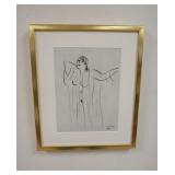 1056	FRAMED DRAWING OF NUDE WOMAN SIGNED AND DATED, IMAGE SIZE 9 3/4 IN X 13 IN