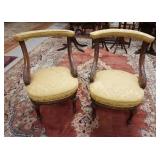 1071	PAIR OF UNUSUAL CURVED BACK VICTORIAN PARLOR CHAIRS, PIECE OF TRIM MISSING ON ONE CHAIR