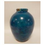 1075	BLUE GLAZED STONWARE VASE MARKED S.G. GUMP COMPANY MADE IN FRANCE ON BOTTOM, 12 IN HIGH
