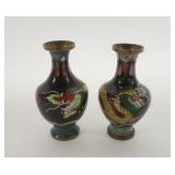 1095	2 CLOISONNE VASES W/DRAGONS, 4 1/4 IN HIGH