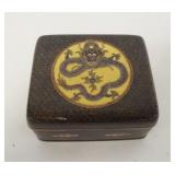 1105	CLOISONNE HINGED BOX W/DRAGON DESIGN ON TOP, 3 3/4 IN X 3 1/4 IN X 1 3/4 IN