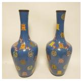 1108	MASSIVE PAIR OF CLOISONNE URNS W/CHARACTER MARKS ON BASE, 27 IN HIGH