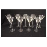 1131	9 TALL CRYSTAL STEMS W/AIR TRAP TWIST, ONE HAS A RIM NICK, 8 IN HIGH