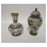 1142	CLOISONNE VASE & COVERED JAR, BOTH HAVE MINOR DAMAGE, TALLEST IS 7 3/4 IN