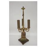 1150	BRONZE & GREEN ONYZ 3 LIGHT LAMP, ADJUSTABLE HEIGHT, CORD HAS BEEN CUT, 21 1/4 IN HIGH AT LOWES