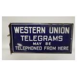 1153	WESTERN UNION SIGN, 2 SIDED, HAS SOME DAMAGE ON ONE SIDE, 18 IN X 9 IN