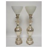 1157	PAIR OF SILVER PLATED LAMPS W/GLASS DIFFUSERS, 27 1/4 IN HIGH