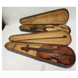 1160	2 VIOLINS-2 W/CASES, ONE W/BOW, AS FOUND, BOW IS SIGNED NIPPON, 23 IN LONG