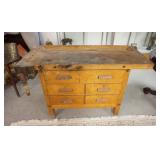1168	WOOD WORKING WORK BENCH WITH DRAWERS, BENCH VICE AND DOG, 52 1/4 IN W X 24 IN D X 32 1/2 IN H
