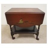 1170	ROLLING TEA SERVING CART, PAINT DECORATED WITH ASIAN DESIGNS, 27 1/4 IN D X 28 1/4 IN H X 18 1/