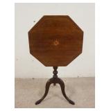 1199	SMALL TILT TOP TABLE WITH BANDED BORDER AND INLAY, 17 IN W X 22 IN H