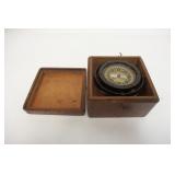 1212	ANTIQUE MARITIME COMPASS IN WOOD BOX, 5 1/2 IN X 5 1/2 IN X 4 IN H