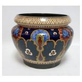 1230	GOUDA HOLLAND M.W. JARDINIERE. HAS RIM & BASE REPAIRS. 10 3/4 IN TOP DIAMETER 9 3/4 IN H 