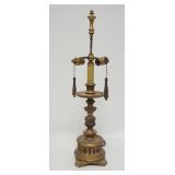 1234	CARVED GILT & PAINTED WOODEN TABLE LAMP, HAS ORIGINAL FINIAL & WOODEN PULLS. 29 3/4 IN H 