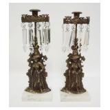 1245	PAIR OF FIGURAL  VICTORIAN LADY GERONDALS W/ CUT PRISMS & MARBLE BASES. 16 3/4 IN H 
