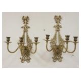 1247	PAIR OF ORNATE BRASS 3 LIGHT SCONCES. 11 IN W 17 1/2 IN H 