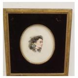 1254	WATERCOLOR PORTRAIT OF A LADY *GEORGINA B. HUGHES* IN A VELVET LINED GILT VICTORIAN FRAME. 13 3