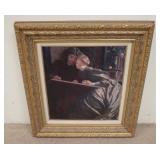 1255	LARGE PRINT ON CANVAS OF A MAN & WOMAN IN AN ORNATE GILT FRAME. 34 IN X 36 1/2 IN. INCLUDING FR