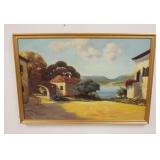 1256	CONTINENTAL VILLAGE SCENE  ON CANVAS BY K. UERBEEK. 38 1/4 IN X 26 1/4 IN. INCLUDING FRAME
