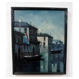 1257	OIL ON CANVAS OF A WATERFRONT SCENE SIGNED MAURO. 17 1/2 IN X 21 1/4 IN. 
