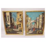 1258	PAIR OF OIL ON CANVAS CITY SCENES IN GILT FRAMES. 14 1/4 IN X 17 1/4 IN INCLUDING FRAMES. 