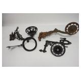 1267	CAST IRON VICTORIAN LAMP BRACKETS TWO COMPLETE, & EXTRA PARTS. LARGEST IS 17 IN 
