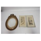 1268	TWO H. WATANABE WATERCOLORS & AN OVAL CONVEX FRAME. THE WATERCOLORS DEPICT SUMMER & WINTER & HA