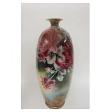 1004	MASSIVE HAND PAINTED PORCELAIN VASE, HAS FLORAL PATTERN, GOLD TRIM TOP & BOTTOM, 24 1/2 IN HIGH