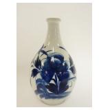1012	BLUE & WHITE ASIAN VASE, FLORAL, UNMARKED, 10 IN HIGH
