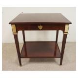 1024	ONE DRAWER MAHOGANY STAND W/BRASS TRIM, HAS A BOTTOM SHELF, 27 1/2 IN WIDE X 20 IN DEEP X 29 IN