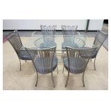 1036	MODERN STYLE DINETTE SET WITH BEVELLED GLASS TOP TABLE AND 6 FAN BACK CHAIRS WITH A BRUSHED STE