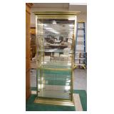 1042	POLISHED BRASS CURIO CABINET WITH INTERIOR LIGHT, 33 IN X 14 IN DEEP X 79 IN HIGH