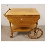 1047	OAK TEA CART, 17 1/2 IN X 27 IN X 27 IN HIGH, 38 IN OPEN