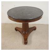 1054	EMPIRE STYLE ROUND LAMP TABLE WITH RIMMED MARBLE TOP, 32 IN X 30 IN HIGH