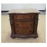 1056	MARBLE TOP 3 DRAWER NIGHT STAND, MARBLE HAS DAMAGE, 32 IN X 19 IN X 32 IN HIGH