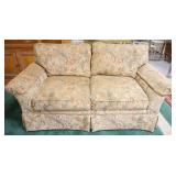 1065	UPHOLSTERED LOVE SEAT HECKMAN WOODMARK, HOWARD MILLER CO. MADE IN USA