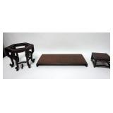 1074	3 PIECE LOT OF ANTIQUE ASIAN STANDS, 1 WITH LOSSES. LARGEST 18 3/4 IN X 8 1/2 IN