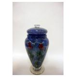 1076	LARGE VANDERMARK STUDIOS TULIP ART GLASS COVERED URN, 16 1/2 HIGH