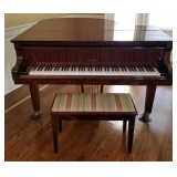 1022	PETROF BABY GRAND PIANO W/MATCHING BENCH, 60 1/4 IN WIDE X APPROXIMATELY 63 IN LONG