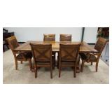 1101	FRENCH COUNTRY STYLE DINING TABLE W/ 6 CHAIRS & TWO LEAVES. 82 IN X 44 IN, 30 IN H. LEAVES ARE 