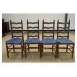 1122	LOT OF FOUR LADDER BACK RUSH SEAT COUNTRY CHAIRS