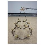 1127	LARGE WROUGHT IRON TWO TIER  COLONIAL STYLE HANGING LIGHT FIXTURE. 45 IN. IT IS MISSING SOME CA