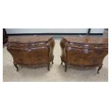 1129	PAIR OF 3 DRAWER BOMBE STYLE CHESTS. 40 IN X 18 1/2 IN, 30 IN  H