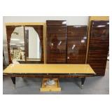1133	ART DECO MACASSAR EBONY ARMOIRE. KNOCK DOWN UNIT IS APART FOR SHIPPING, NEEDS TO BE  REASSEMBLE