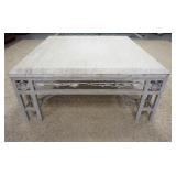 1136	STONE TOP COCKTAIL TABLE ON METAL BASE. 49 IN SQ, 22 IN H 