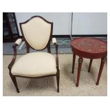 1139	SHIELD BACK ARM CHAIR & PAINT DECORATED STAND. BOTH HAVE WEAR.